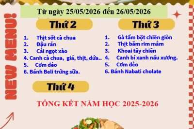Thực đơn bán trú từ ngày 25/05/2026 đến ngày 26/05/2026