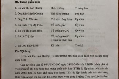 Biên bản họp xét đề nghị nâng lương trước thời hạn do lập thành tích xuất sắc năm 2023