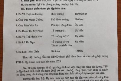 Biên bản niêm yết công khai danh sách nâng lương trước thời hạn do lập thành tích xuất sắc năm 2023