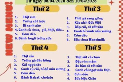 Thực đơn bán trú từ ngày 06/04/2026 đến 10/04/2026