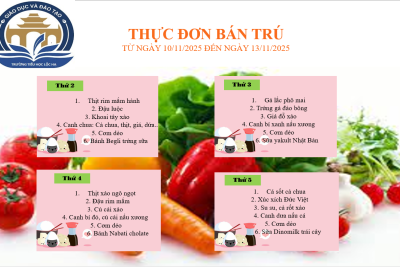 Thực đơn bán trú từ ngày 10/11/2025 đến 13/11/2025