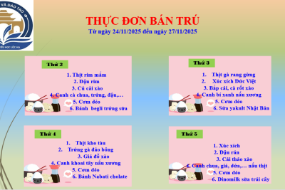 Thực đơn bán trú từ ngày 24/11/2025 đến ngày 27/11/2025