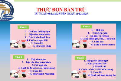 Thực đơn bán trú từ ngày 08/12/2025 đến ngày 11/12/2025