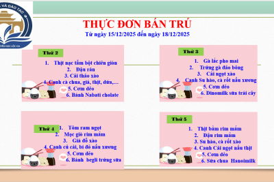 Thực đơn bán trú từ ngày 15/12/2025 đến ngày 18/12/2025