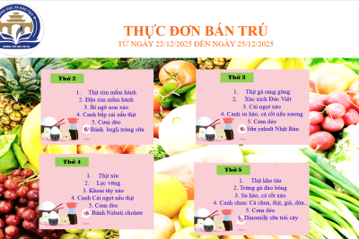 Thực đơn bán trú từ ngày 22/12/2025 đến 25/12/2025