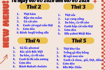 Thực đơn bán trú từ ngày 05/01/2026 đến 09/01/2026