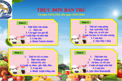 Thực đơn bán trú từ ngày 26/01/2026 đến ngày 29/01/2026