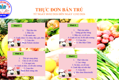 Thực đơn bán trú từ ngày 09/02/2026 đến ngày 12/02/2026