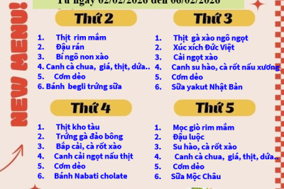 Thực đơn bán trú từ ngày 02/02/2026 đến ngày 06/02/2026