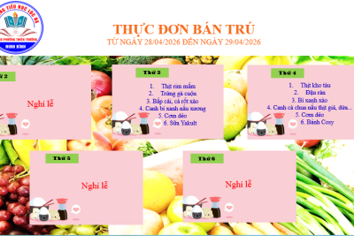 Thực đơn bán trú từ ngày 28/04/2026 đến ngày 29/04/2026