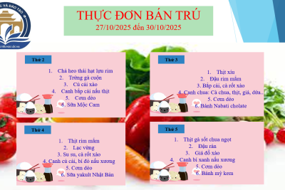 Thực đơn bán trú từ ngày 27/10/2025 đến 30/10/2025