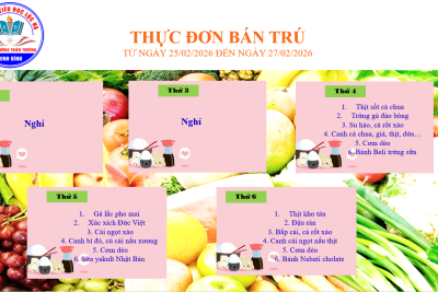 Thực đơn bán trú từ ngày 25/02/2026 đến ngày 27/02/2026