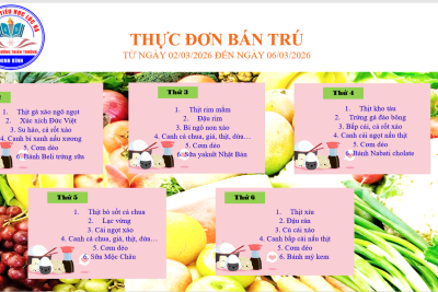 Thực đơn bán trú từ ngày 02/03/2026 đến ngày 06/03/2026